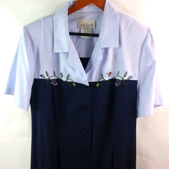Lady Dorby 16W Navy Lavender Shirt Dress Plus - Picture 2 of 8